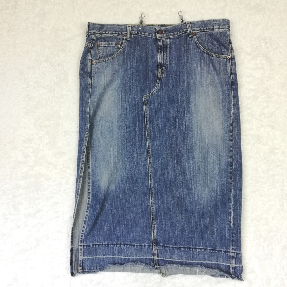 Vtg Levi's Womens Skirt Maxi Blue Denim Medium Wash Front Split Plus 18W